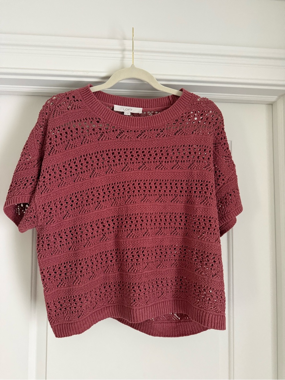 LOFT Open-Knit Short Sleeve Top - Dusty Rose Pink